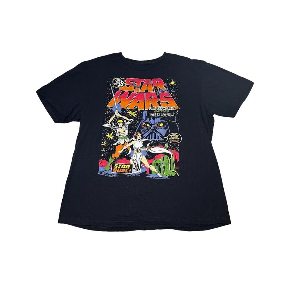 Star Wars‎ Luke Skywalker Darth Vader Graphic T-Shirt Size L Black Mad Engine